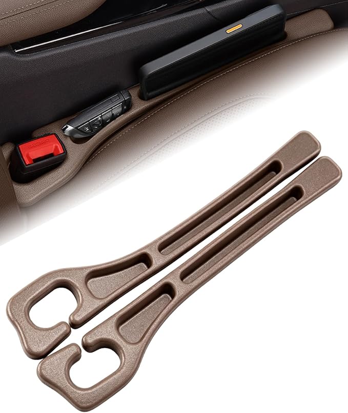 Seat Gap Filler with Storage, Universal Seat-Gap Filler, Double-Slot Organizer Prevents Phones, Keys & Coins from Falling, for Most Cars, Trucks, and Suvs (1set Brown)