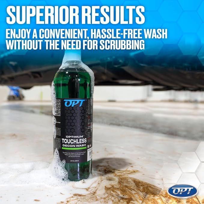 Optimum Touchless Decon Car Wash Soap – pH Neutral, Heavy Duty Decontamination, Touch Free, Spray on and Rinse Off Car Wash and Ceramic Coating Maintenance Multi-Use Formula (32 Oz)