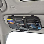Car Sun Visor Organizer, Multi-Pocket Visor Organizer Storage Pouch for Cars, SUVs & Trucks with Double Zippers, Elastic Bands & Glasses Clip - Organizes Essentials Keep Tidy (Black)