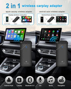 CHOVE 2-in-1 Wireless CarPlay & Android Auto Adapter, Upgrade Wired to Wireless, Compatible with iOS 10& Android
