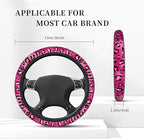 Watercolor Pink Leopard Car Steering Wheel Cover, Non-Slip Absorbing Sweat Car Wheel Cover Accessories for Men Women,Universal 15" Fit Auto SUV Vans Trucks