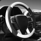 Car Steering Wheel Cover Universal Standard Size 14.5-15 inch, Black and White Microfiber Leather
