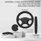 Black Leopard Print Steering Wheel Cover with 2 Pcs Car Coasters Neoprene Steering Wheel Cover for Women Men Anti-Slip Breathable Car Accessories Universal 15 Inch Fit Auto Cars Trucks