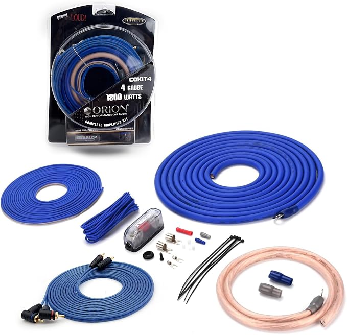 ORION Cobalt COKIT4 4-Gauge CCA Amp Wiring Kit, 100% American Wire Gauge (AWG) Standard, High Current Amplifier Install Kit with Fuse Holder, RCA Cable & Speaker Wire for Car Audio Systems