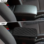Car Leather Center Console Cushion Pad, 11.4"x7.4" Waterproof Armrest Seat Box Cover Fit for Cars, Vehicles, SUVs, Comfort, Car Interior Protection Accessories (Black-2)