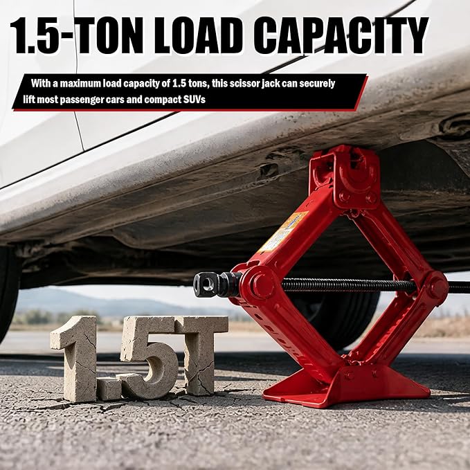 1.5 Ton Car Scissor Jack,3.93"-13.18" Adjustable Low Profile Car Jack with Handle & Reinforced Screw,Heavy Duty Scissor Jacks for Cars as Emergency Repair Tool for Tire Change