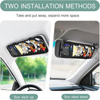 Sun Visor CD Holder, 12-Capacity Car Visor Organizer with DVD Sleeves and Mesh Pocket, Universal Visor Storage for Vehicle CD Case and Pen Holder Ergonomic Design (Black 2 Pcs)