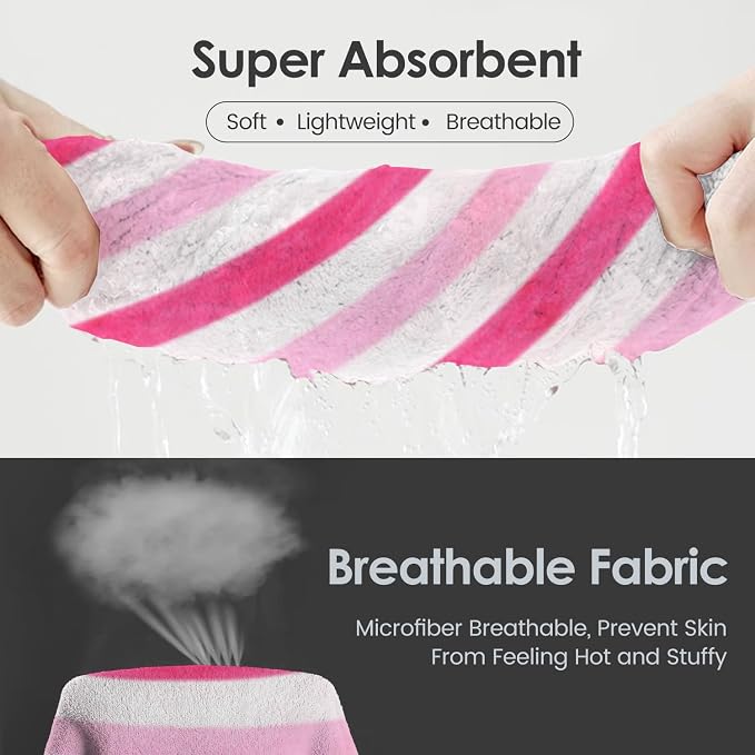 Microfiber Bath Towels,2 Pack(30" x 60"), Oversized, Soft, Super Absorbent, Fast Drying, Large Beach Towel Set for Sauna, Salon, Sports, Fitness, Yoga, Cabana Stripe Pink