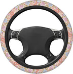 Pink Garden Plants Floral Neoprene Steering Wheel Cover Anti-Slip Elastic Steering Wheel Protective Cover 15in Universal Flower Car Accessories Fit Cars, SUVs, Auto