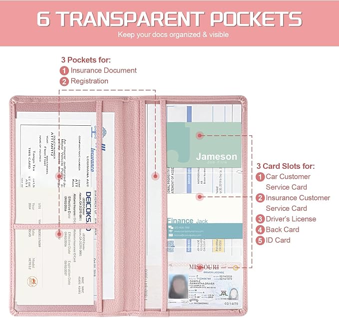 1Pack Car Registration and Insurance Holder,Car Document Holder for Cards License with Magnetic Shut,Vehicle Glove Box Car Organizer for Documents, Cards, License(Embossed leather Pink)