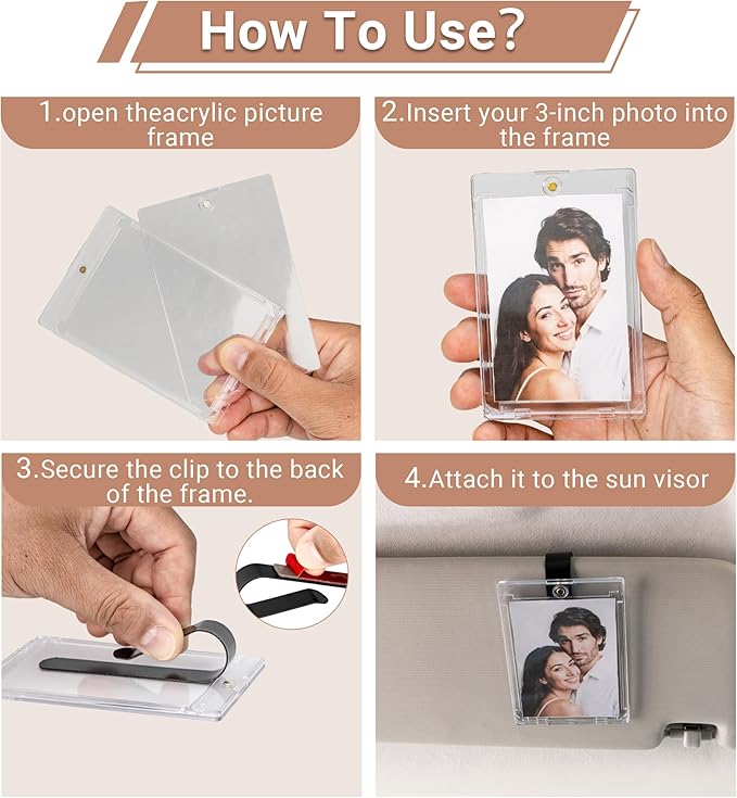 4 Packs Magnetic Car Picture Holder for Visor - Car Photo Holder with Clips for Easy Display - Visor Clip Photo Frame for 3 Inch Photos