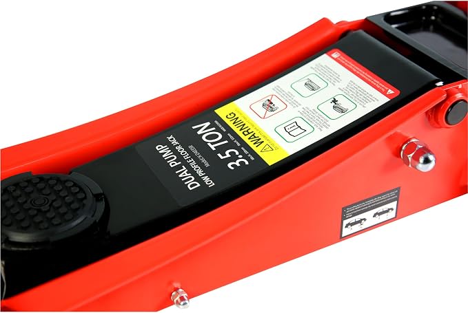 3.5 Ton Low Profile Trolley Floor Jack,Professional Steel Racing Jack with Dual Pistons Quick Lift Pump,Red Heavy Duty Hydraulic Lifting Range 4''-21'',3.5 (7,000 lb) Capacity