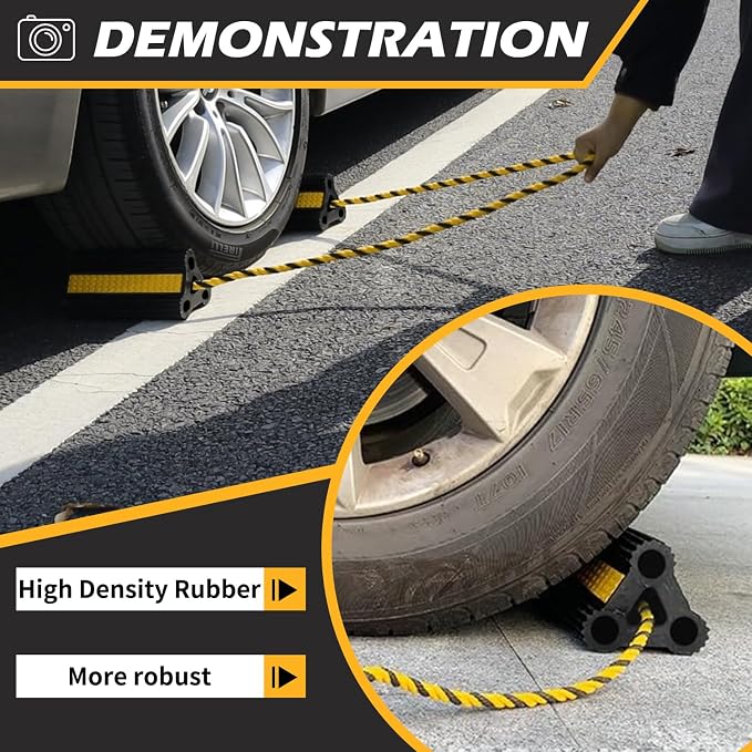 Wheel Chocks for RV Trailer [1pair/2pack with Rope] Camper Trucks and Aircraft, Versatile Heavy Duty Rubber Wheel Chocks Block for with 3 Reflective Strips, Tire Wheel Immobilizers & Chocks