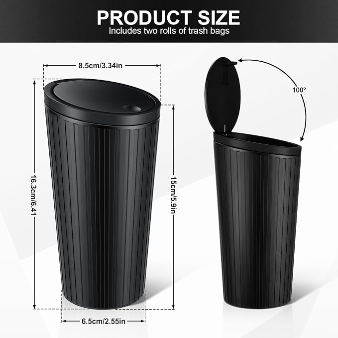 Car Trash Can with Lid, Leakproof Mini Garbage Bin for Car Cup Holder, Small Trash Can for Vehicle, Home & Office - Includes 30 Bags, Easy Clean (Black)