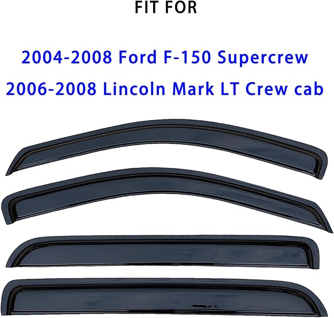 Tape On Rain Guards Window Visors Compatible with 2004-2008 Ford F-150 SuperCrew/Crew Cab, 2006-2008 Lincoln Mark LT SuperCrew Cab,Side Vent Visor Window Deflector Shade,Truck Accessories-4pcs