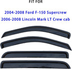 Tape On Rain Guards Window Visors Compatible with 2004-2008 Ford F-150 SuperCrew/Crew Cab, 2006-2008 Lincoln Mark LT SuperCrew Cab,Side Vent Visor Window Deflector Shade,Truck Accessories-4pcs