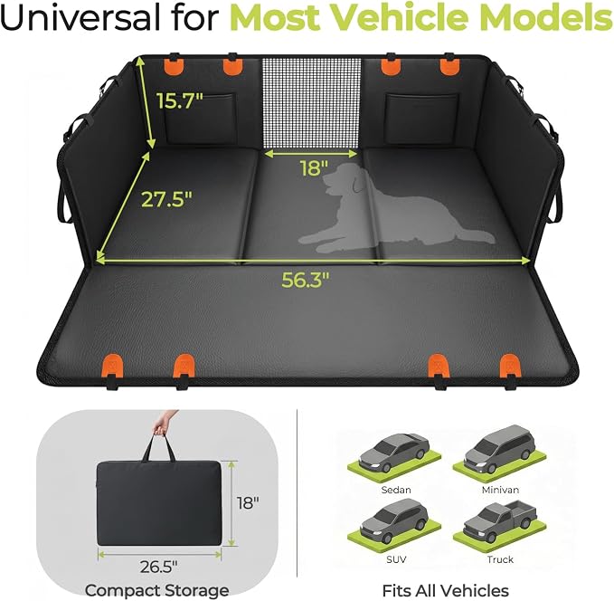 Back Seat Extender for Dogs, Hard Bottom Dog Car Seat Cover, Upgraded Waterproof PU Leather, Easy to Clean, Anti-Scratch & Durable Hammock for Full Size Trucks, Holds 400lbs