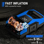 AC/DC Tire Inflator Portable Air Compressor, Dual Power for Home 110V AC and Car 12V DC Air Pump with Pressure Gauge, Auto Shutoff, Tire Pump for Car Motorcycle Bike and Other Inflatables, Blue