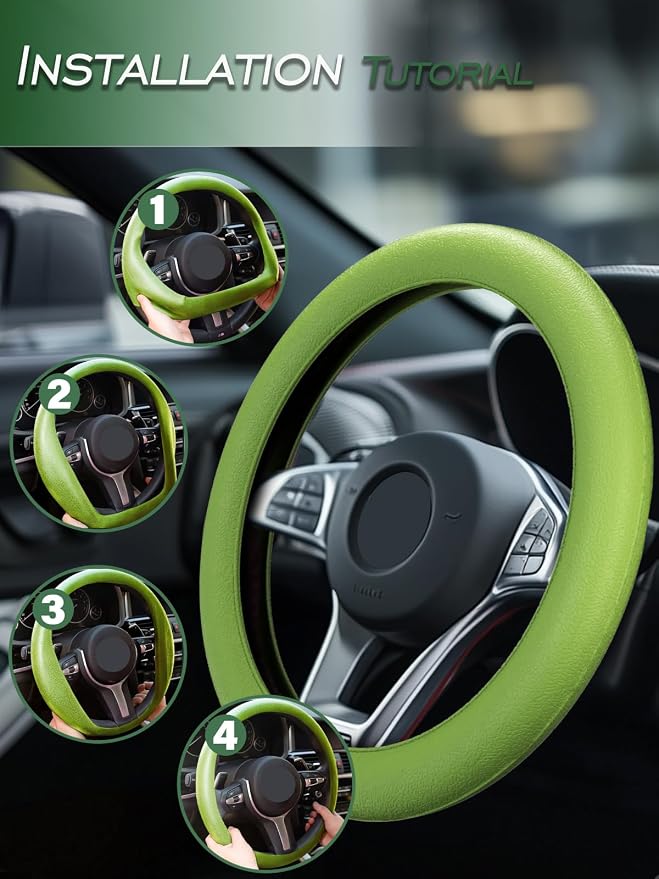 Car Steering Wheel Cover, Non-Slip Silicone Material, Multiple Color Choices, Universal Auto Parts Steering Wheel Cover, Suitable for Most Cars (Green)