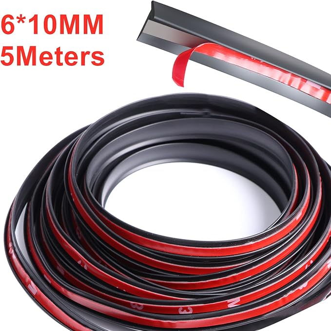 5M/16.5Ft Universal Self Adhesive Auto Rubber Weather Draft Seal Strip, Car Windshield Edge Moulding Sealing Strip Soundproof T-Type Rubber Edge Protector Trim, Black, 6 * 10mm