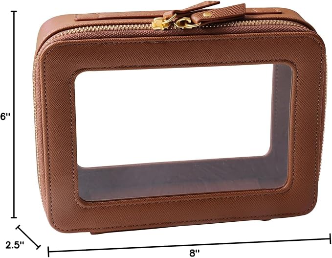 Toiletry bag waterproof cosmetic organizer with handle large opening for travelling car organizer (Brown)