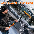 Snow Brush with Ice Scraper, Ice Scrapers, Car Windshieldand Extendable Snow Brush with Foam Grip and 360° Pivoting Brush Head, Detachable Snow Scrapers & Ergonomic Foam Grip for Cars (Orange)