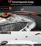 Car Wash Brush, 43" Extendable Car Wash Brush Mop with Long Handle, 15 Degree Curved Soft Car Washing Brushes with Extra Microfiber Brush Head for Truck SUV Cleaning, Orange