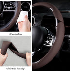 Car Steering Wheel Cover Leather Snap On 3Pcs Set Non-Slip Protector Wrap Steering Wheel Accessories 14.5-15 inch Universal Brown