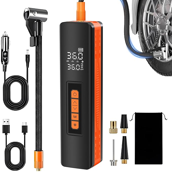 Tire Inflator Portable Air Compressor, 5X Faster 150 PSI Portable Tire Inflator for Car, Built-in Magnetic Storage, Auto Shut-Off Cordless Air Pump, LED Light for Cars, Motor, Bikes