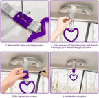2 Pcs Heart Shaped Car Handle Strap – JD M Drift Charm Rear Bumper Warning Ring Decor for Car Interior Exterior, Subway Bus Handle Accessory, Cute Heart Car Decor Gift for Drivers (Purple-Silver)
