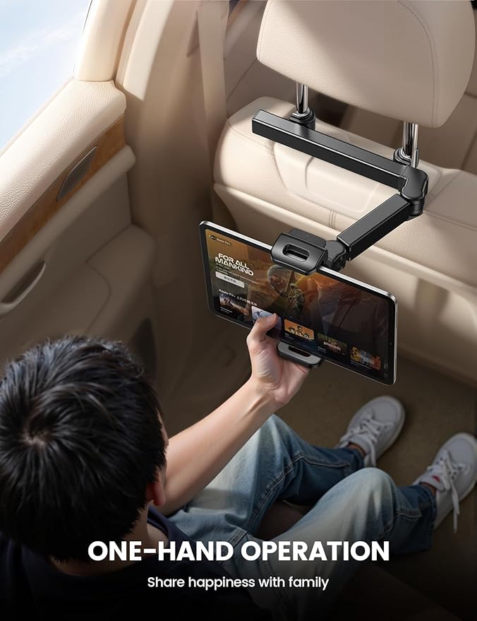 Car Headrest Tablet Holder - [3 in 1 Extension Arm] Adjustable Tablet Car Mount for Back Seat, Gifts Road Trip Essentials for Kids, for 4.7-11" Devices, iPad Pro Air Mini, Galaxy, Fire HD