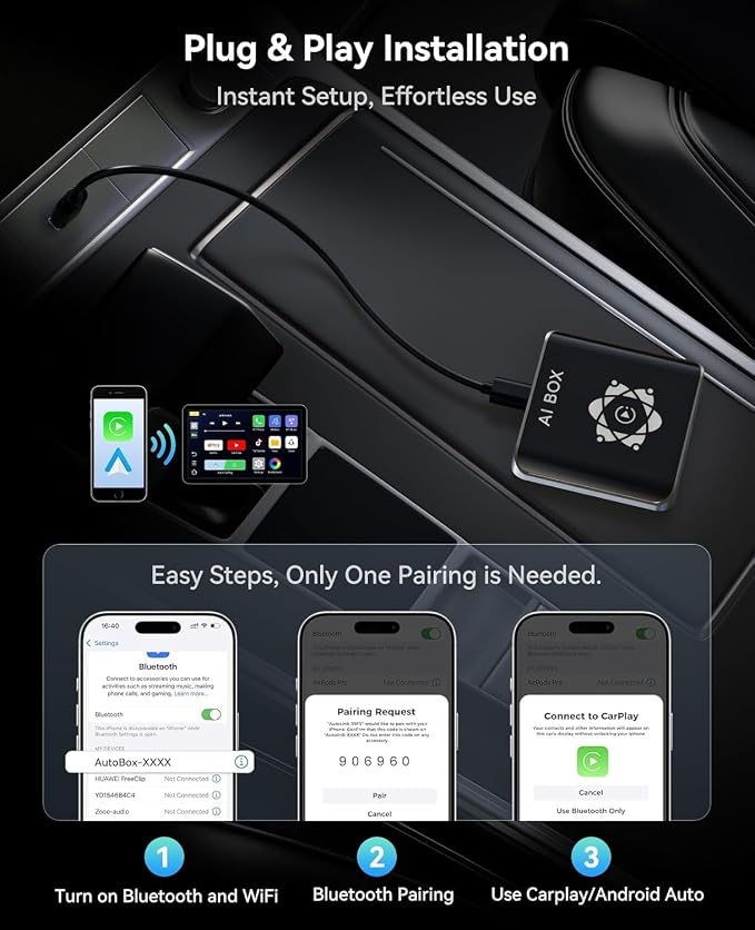 AI Box for Factory Wired CarPlay, Wireless CarPlay & Android Auto Adapter with Netflix, YouTube & TikTok, Full Android Car Video Box with 4G LTE, GPS, Dual Bluetooth and Dual-Band WiFi