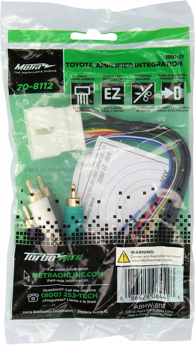 Metra Electronics 70-8112 Radio Wiring Harness for Toyota Amp Integration 15 Pin