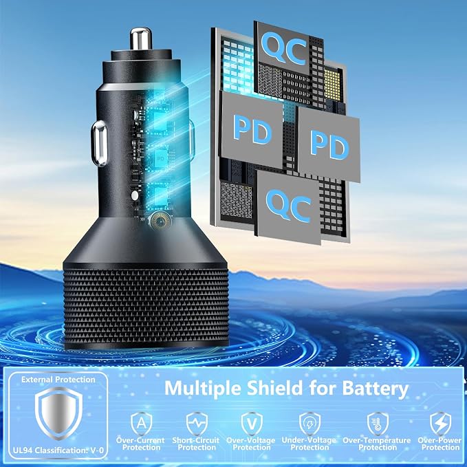 USB C Car Charger, 4-Port 90W USB-C&USB-A Car Power Adapter Dual 45W PD/QC Multiport Type C Fast Charger Car Phone Charger for iPhone 17 17 Pro Max 16 15 14 13 12 11/Galaxy S26 S25/Pixel/iPad