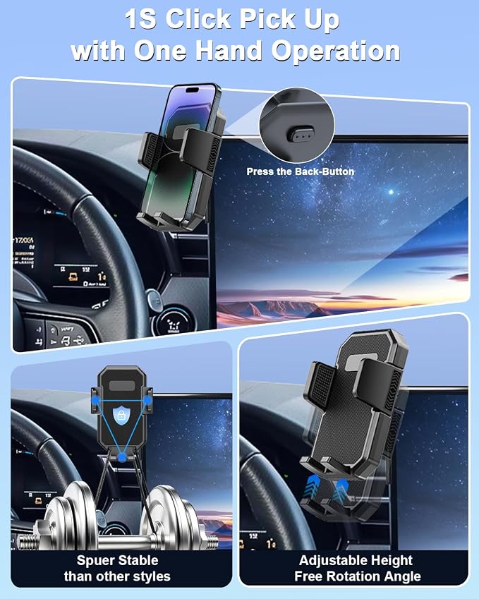 PZK Car Phone Holder for Toyota RAV4 2019-2025 Accessories 7/8-Inch Screen | Hybrid LE/XLE/Premium Auto Lock Cell Phone Mount 360° Rotation Phone Cradles Not Affect Air Vent (Not Fit 9/10.5 inch)