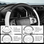 Bling Car Steering Wheel Cover, 15 Inch Rhinestones Soft Leather Elastic Steering Wheel Protector, Sparkly Crystal Diamond for Women, Car Interior Accessories for Most Cars (White)