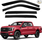 Window Visors Rain Guards for 2015-2025 2026 Ford F150 SuperCrew/2017-2026 F250/F350/F450/F550/Super Duty Crew Cab Accessories, Tape-On Side Window Wind Deflectors Vent Visors Rainproof Black