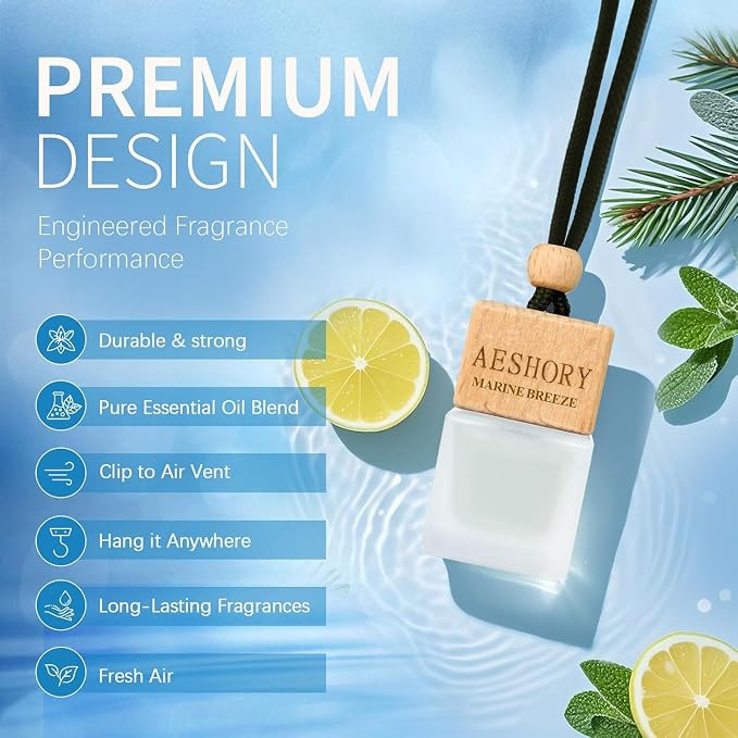 Aeshory Hanging Car Air Freshener, 3-Pack Bluemarine Collection, Long Lasting Car Scent, Unisex, Premium Aromatherapy Essential Oil Diffuser, Gift Set