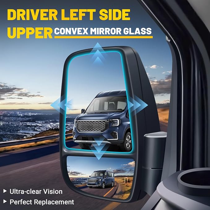 Driver Upper Side Heated Mirror Glass Compatible with 2015-2025 Ford Transit 150 250 350 2023-2025 E-Transit Replace CK4Z-17K707-B CK4Z17K707B