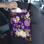 Car Trash Bag Hanging Back of Seat Waterproof Small Cute Printed One-Handed Strap Drawstring Garbage Bags for Car-Purple Floral