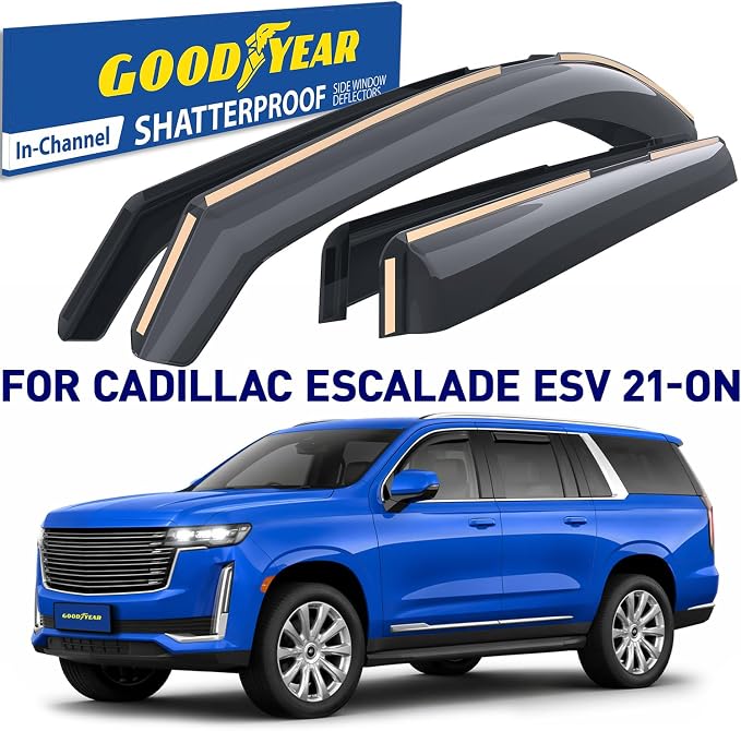 Goodyear Shatterproof in-Channel Window Deflectors for Cadillac Escalade ESV 2021-2026, Rain Guards, Window Visors for Cars, Vent Deflector, Car Accessories, 4 pcs - GY008000