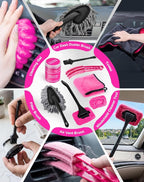 27pcs Car Cleaning Kit, 4-in-1 12000Pa Cordless Mini Handheld Vacuum Cleaner & Air Duster, Portable Pink Car Detailing Kit with Interior Accessories for Car, Home, Office, Gift for Women