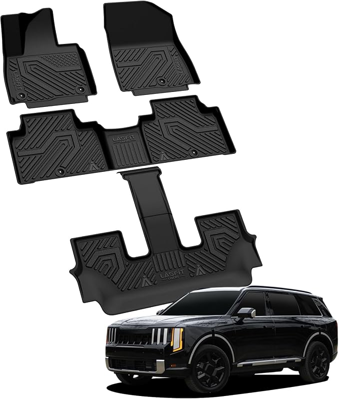 Floor Mats for Kia Telluride 2027 (Only Fit Gas, Not Fit Hybrid), All Weather TPE Custom Fit Floor Liners 1st & 2nd & 3rd Row Car Mats Accessories, Black