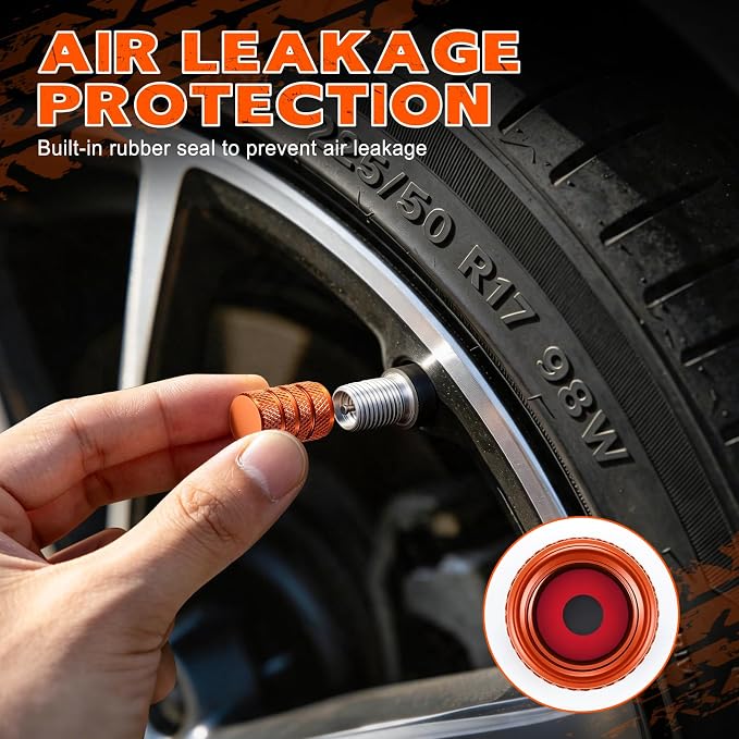 12PCS Tire Valve Stem Caps, Car Exterior Accessories, Aluminum Alloy Valve Cover Universal for Cars, Trucks, Motorcycles and Bicycles (Orange)