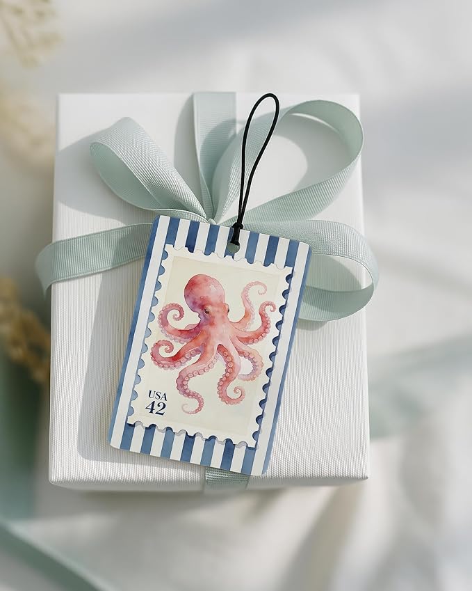 Navy Blue Beach Car Air Freshener 4 Pcs Coconut Scented, Starfish Octopus Palm Tree Car Accessories Mirror Decor for Women, Coastal Cowgirl Hanging Air Freshener for Cars Closet Drawer Books