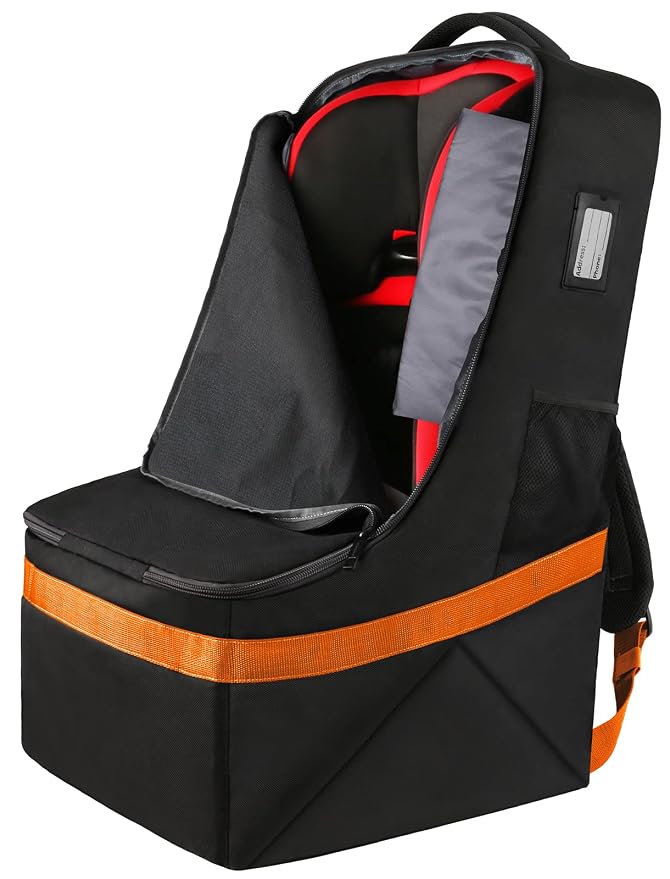 Car Seat Travel Bag, Padded Car Seats Backpack for Air Travel, Heavy Duty Gate Check Carseat Travel Bag for Airplane, Airport Gate Check Bag (Orange)