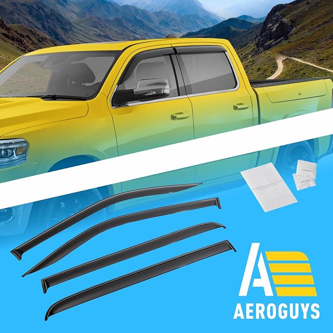 Extra Durable Window Deflectors Tape-On Window Visors Rain Guards Fit for Dodge Ram 1500 (New Body Style) 2019-2026 Crew Cab, Sun Visors, Wind Vent for Shades, Exterior Car Accessories - 4pcs. AG0717