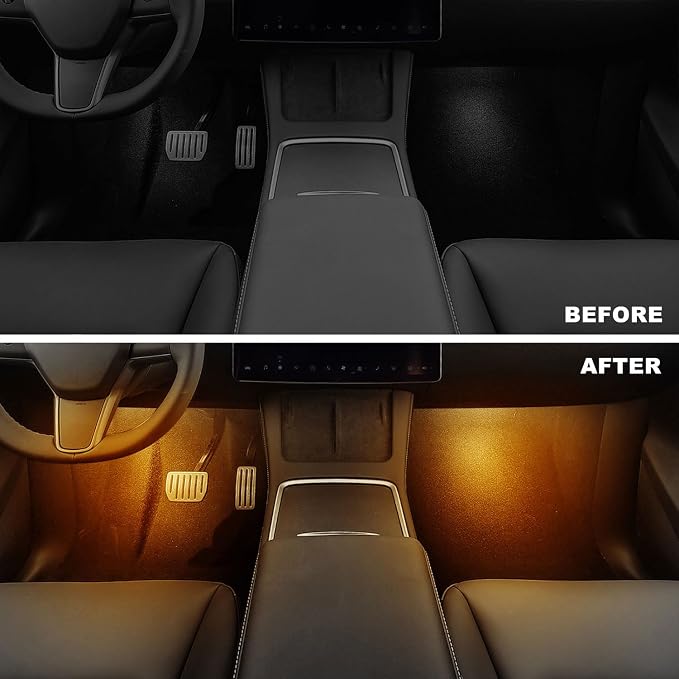 4 Pcs Interior LED Lights Bulbs Kit Compatible with Tesla Model 3, Y, X, S, Super Bright Replacement Light Bulbs for Footwell, Door Puddle, Trunk, Frunk - for Tesla Accessories (Yellow)