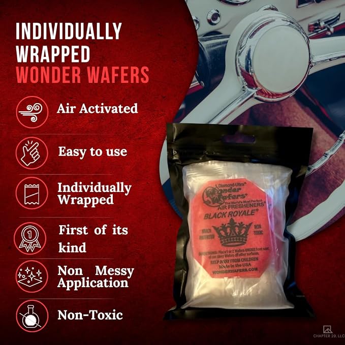 Wonder Wafers 20 Count Air Fresheners Individually Wrapped, Black Royale Fragrance