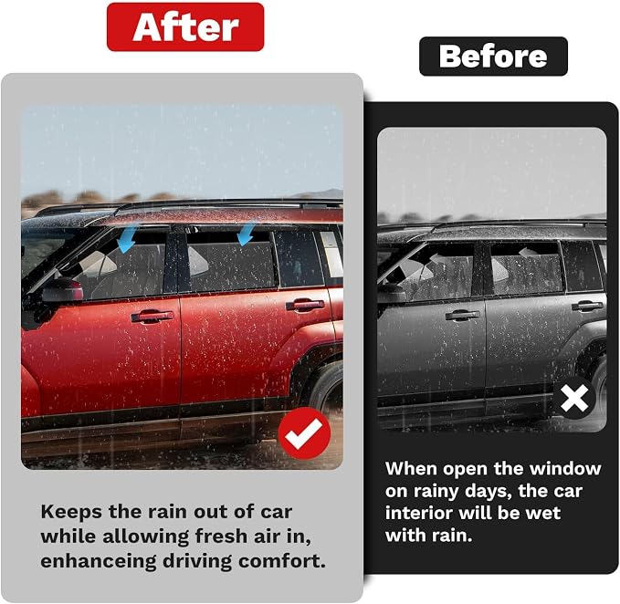 Santa Fe Rain Guards - Window Visors for Hyundai Santa Fe 2024 2025 2026, Outside-Mount Tape-On Side Window Wind Deflectors for Santa Fe Accessories, Vent Visors Shades Rainproof Black 4PCS